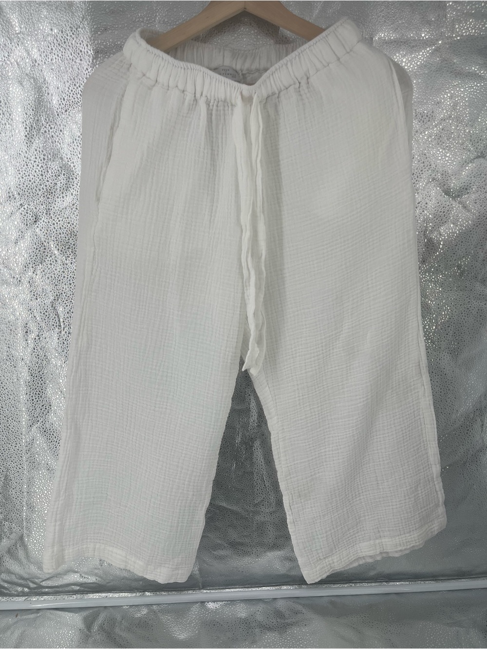 Pour Les Femmes White Organic Cotton Gauze Wide Leg Pants Drawstring Lounge XS